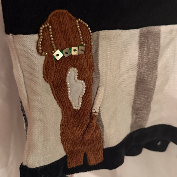 Vintage BEREK Dog Cardigan Sweater Womens M Black Beaded Puppies Poodle Boxer - Picture 11 of 11